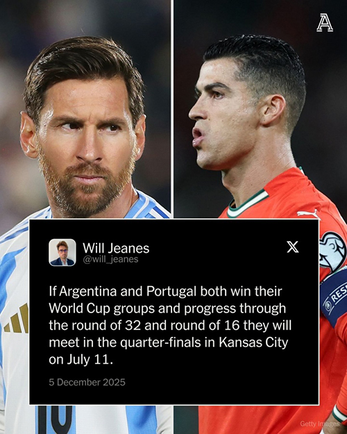 阿根廷葡萄牙若小组头名出线,<a href=/mingxing/football/zibo/119.html target=_blank class=infotextkey>梅西</a>C罗1/4决赛将提前相遇